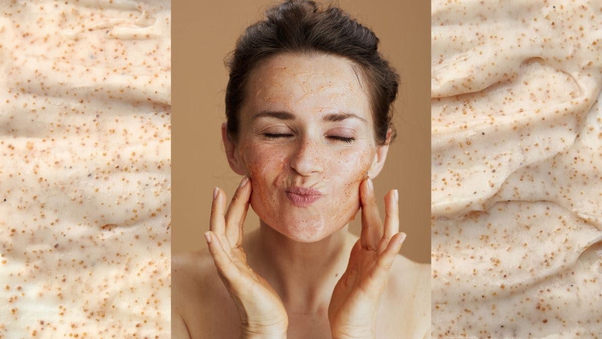 Woman with face scrub on