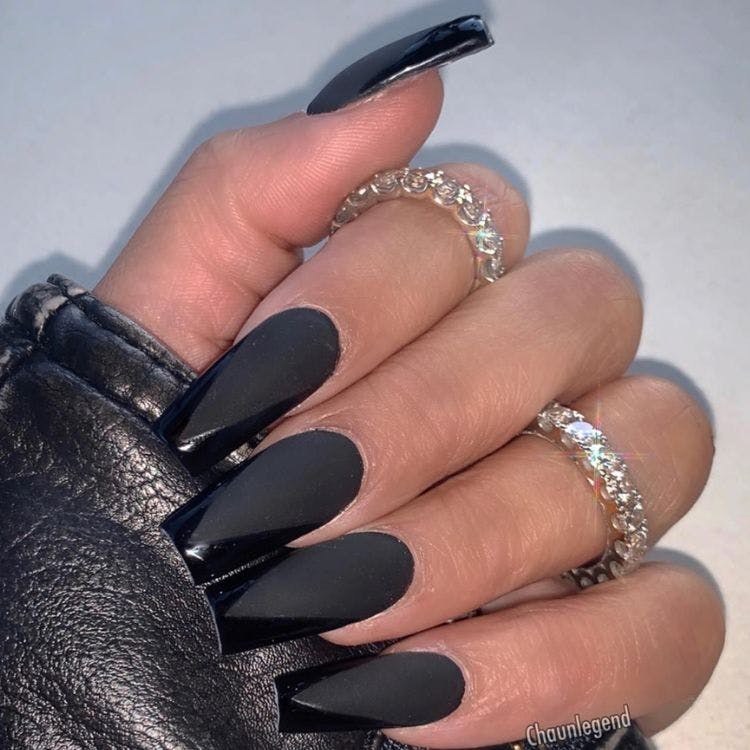 Matte with Shiny Black Tip Nail Design