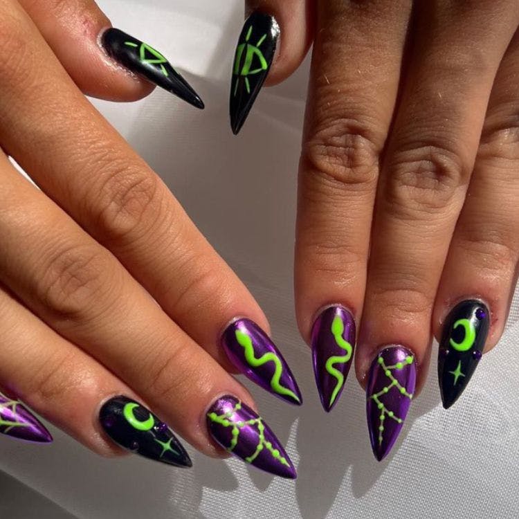 spooky neon nail art design