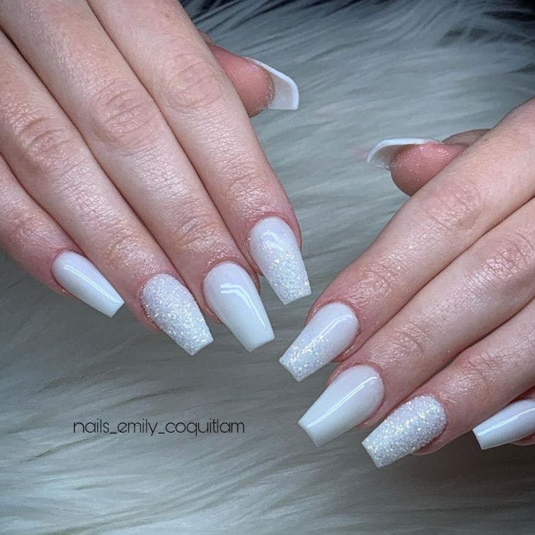 white nails with a touch of sparkle